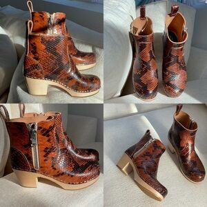 Sweedish Hasbeens Brown Snakeskin Print Ankle Boots Sz 36